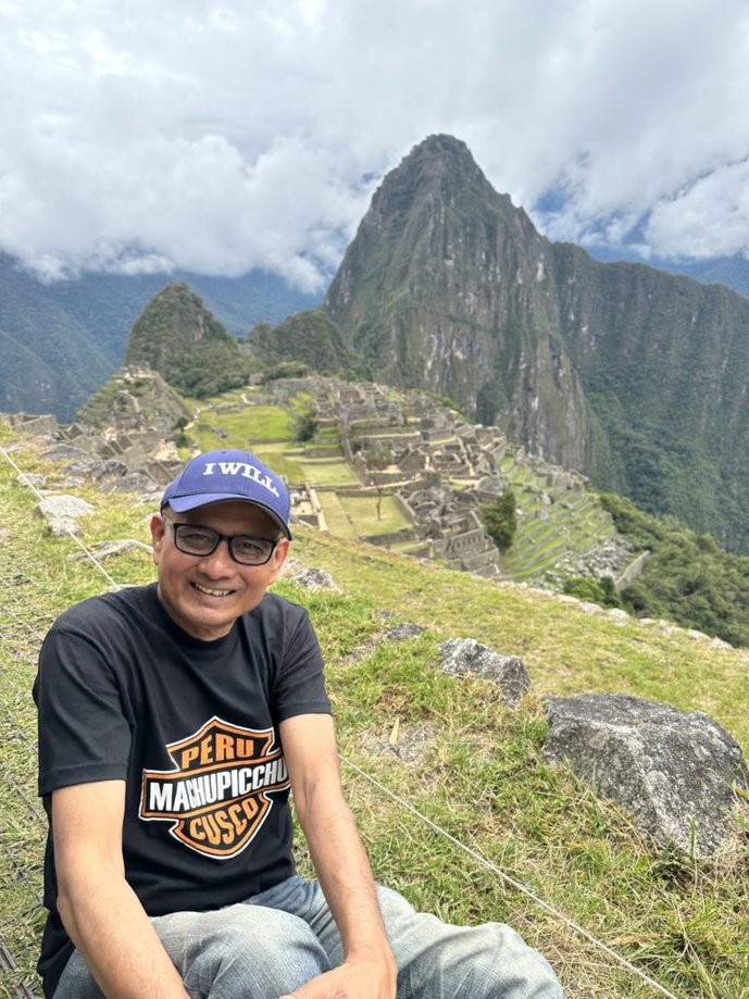 Prabir Datta overlooking Machu Picchu in Peru